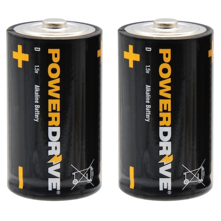 Powerdrive Alkaline Battery, D 1.5V DC 2 PK LR20
